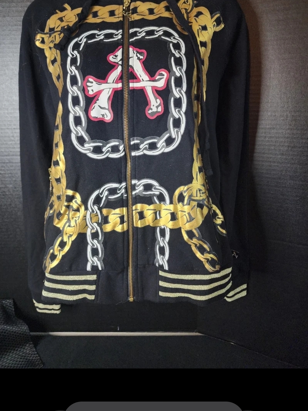 Y2K‎ Black Chain Print Zip Hoodie Jacket MEDIUM NWOT RSC